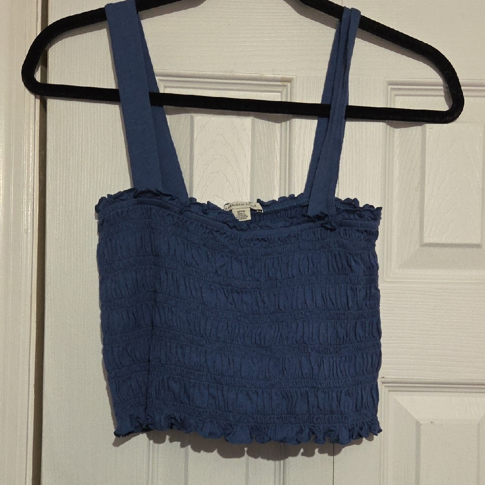 American Eagle Outfitters Blue Smocked Crop Top